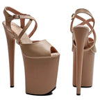 9-Inch Matte Platform Sandals - Peep Toe Exotic Dance Heels