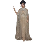 Crystal Kaftan Cape Gown | Beaded Tulle | 7 Colors