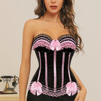 Striped Brocade Overbust Corset Top | Lace Trim & Bow | 10 Colours | S–6XL