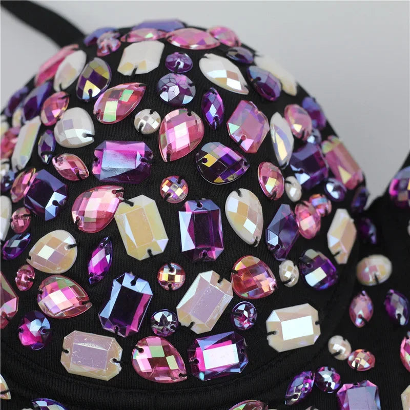 Rhinestone Beaded Bustier Bra Top | Stage & Party