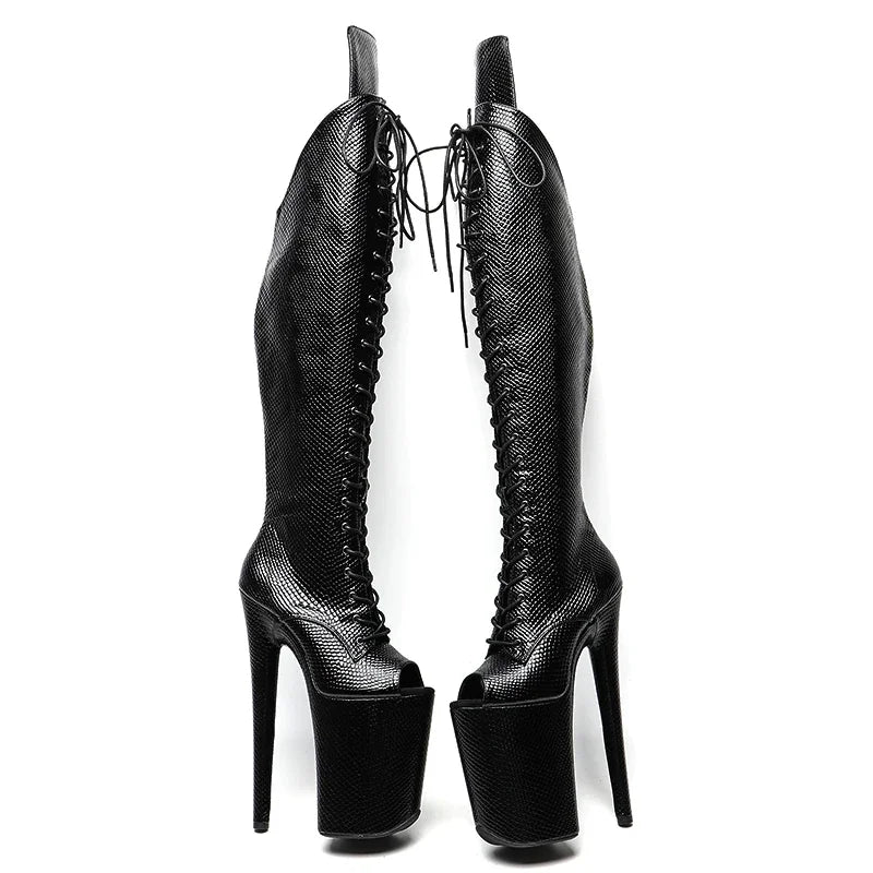 Snake Pattern Thigh-High Boots - 23cm Pole Dance Heels
