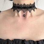 Lace Choker | Velvet Bow & Drop Pendant | Gothic