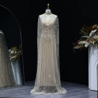 Crystal Kaftan Cape Gown | Beaded Tulle | 7 Colors