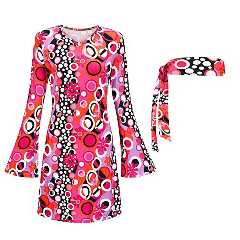Hippie Mini Dress Set | Flare Sleeve | 60s 70s Retro