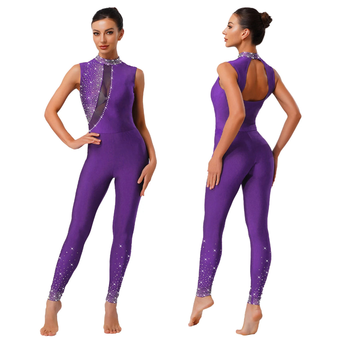 Rhinestone Dance Unitard | Mesh Cutout Back