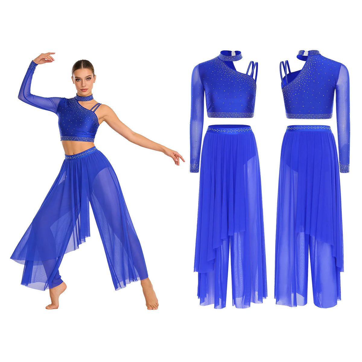 Rhinestone Crop Top & Sheer Pants Set | Lyrical Dance | Built-In Brief