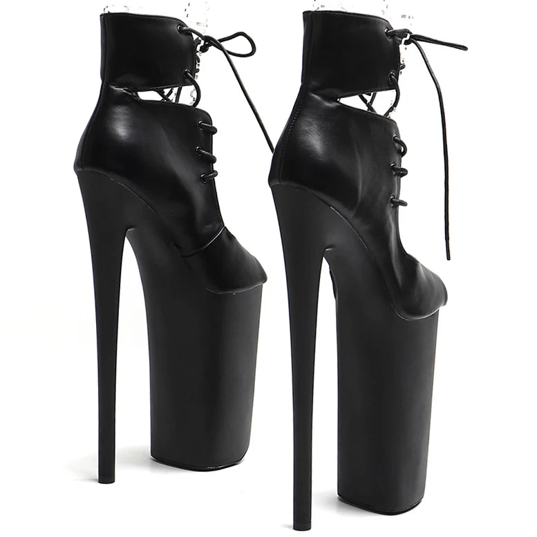 Platform Pole Dance Boots | 26cm Open Toe | Matte Black