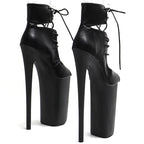 Platform Pole Dance Boots | 26cm Open Toe | Matte Black