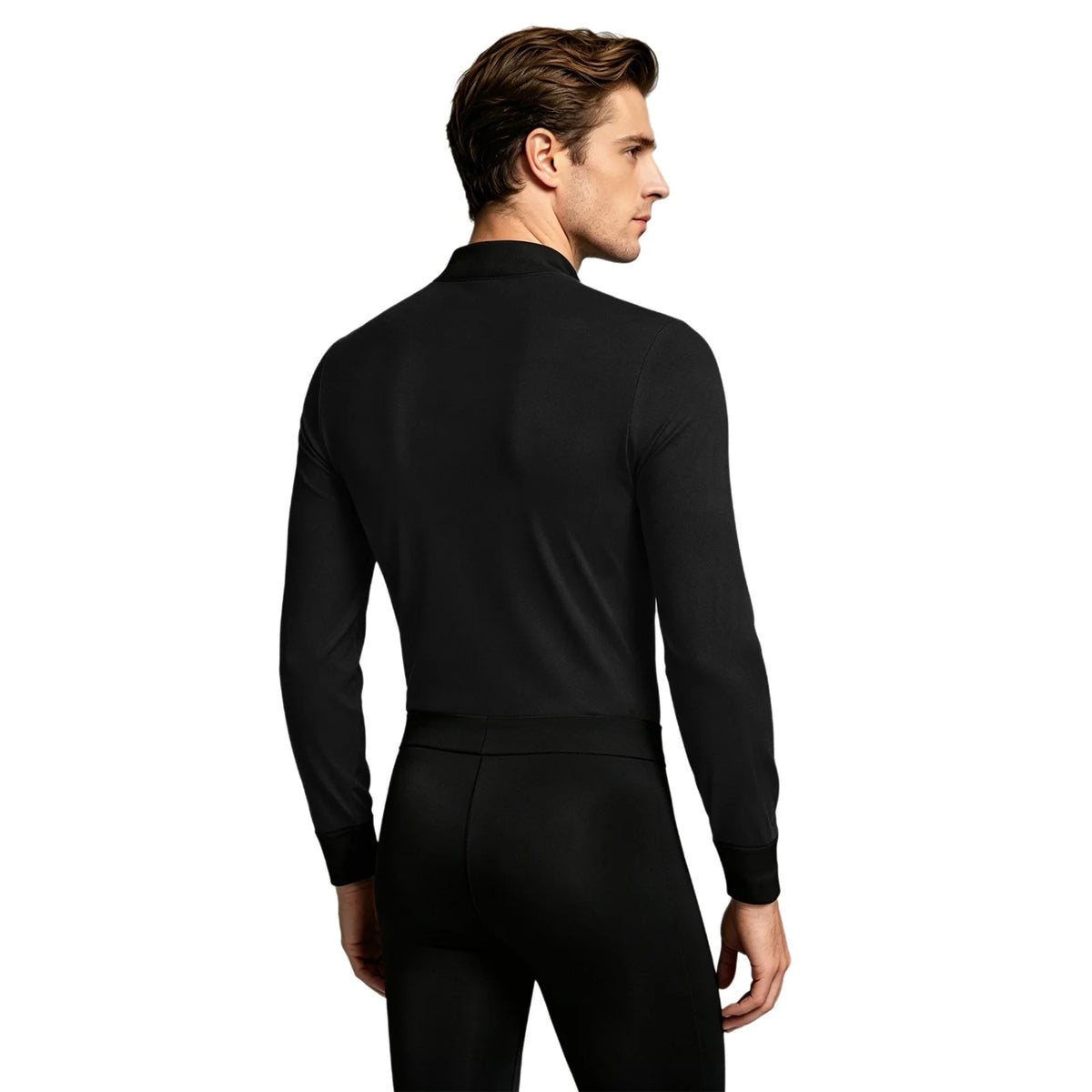 Men's Rhinestone Dance Leotard | V-Neck & Satin Collar | Long Sleeve