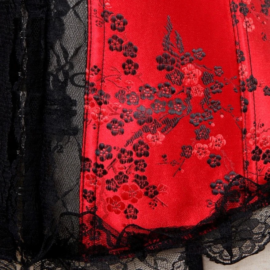 Red Floral Overbust Corset | Lace Trim