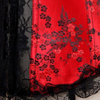Red Floral Overbust Corset | Lace Trim