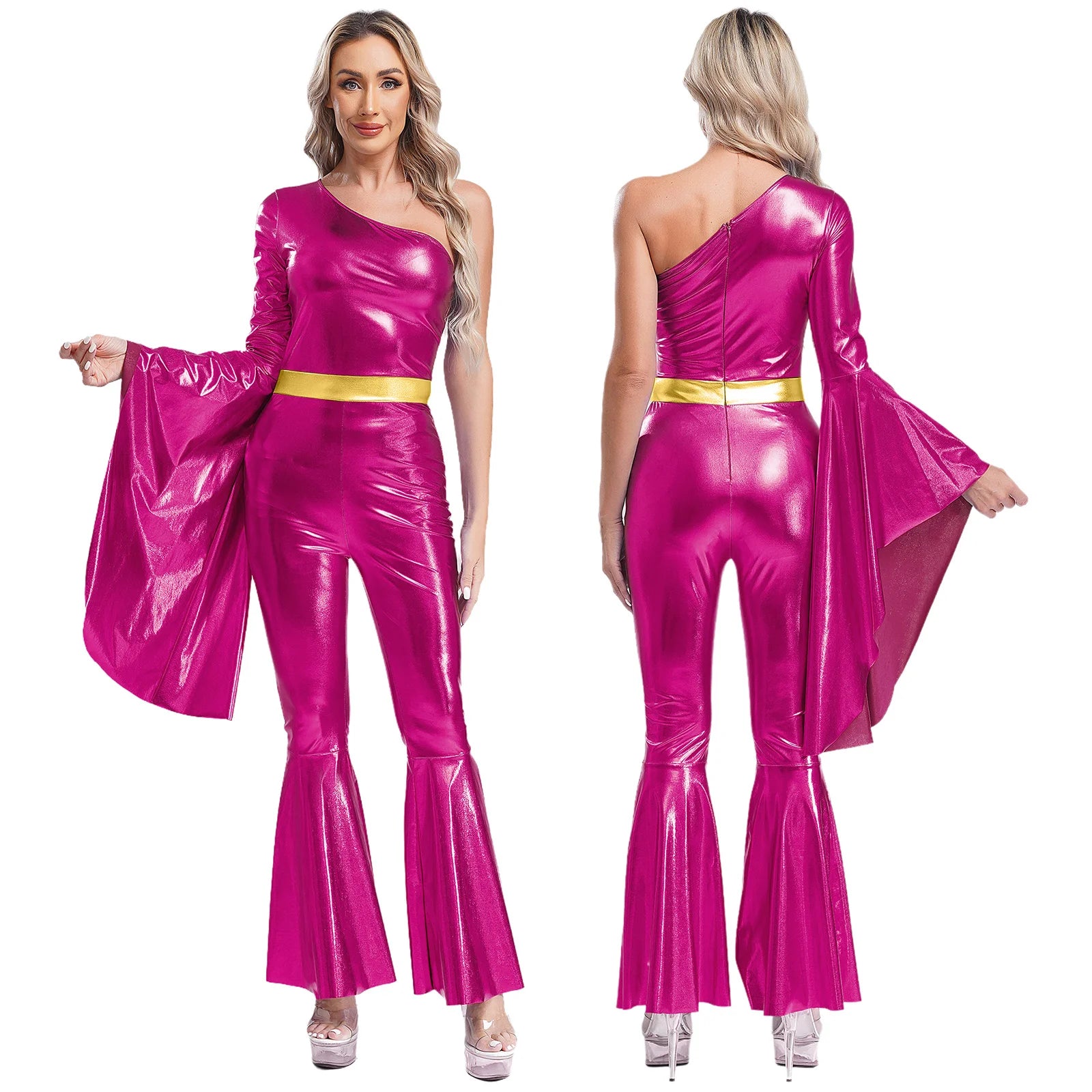 Women's Metallic Disco Jumpsuit | One Shoulder | Bell Bottom