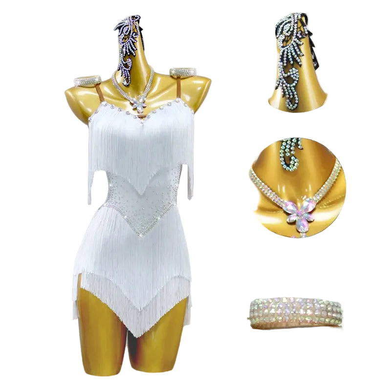 Rhinestone Tassel Latin Dance Dress – Women's Ballroom & Stage Costume