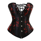 Embroidered Floral Corset | Overbust Bustier | Red & Black