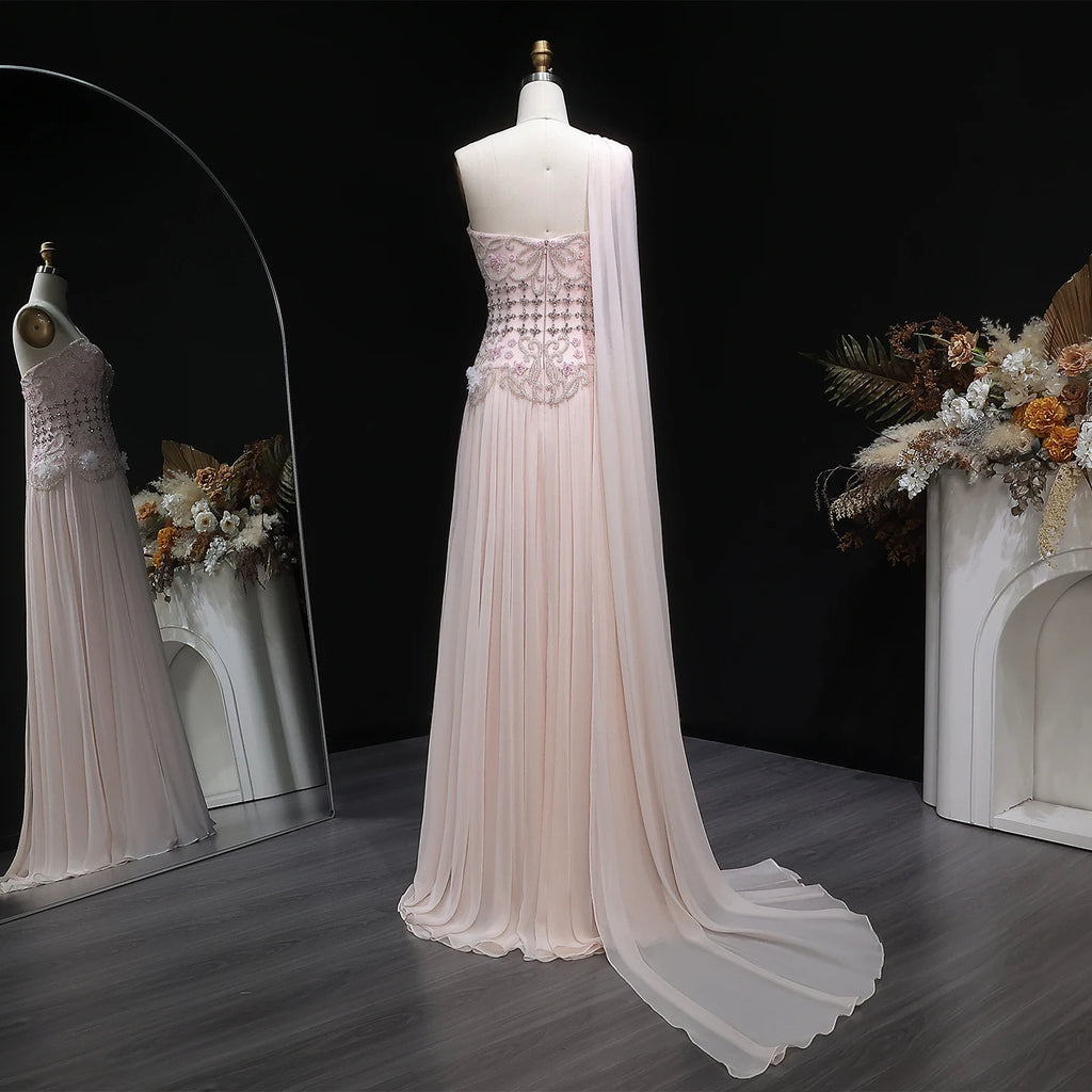 3D Floral One-Shoulder A-Line Pageant Gown | Crystal Beaded | White & Blush Pink