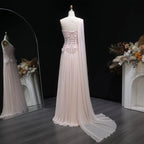 3D Floral One-Shoulder A-Line Pageant Gown | Crystal Beaded | White & Blush Pink
