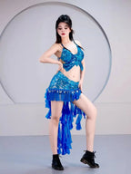 Belly Dance Sequin Halter Bra Top | Padded | Backless | 18 Colors