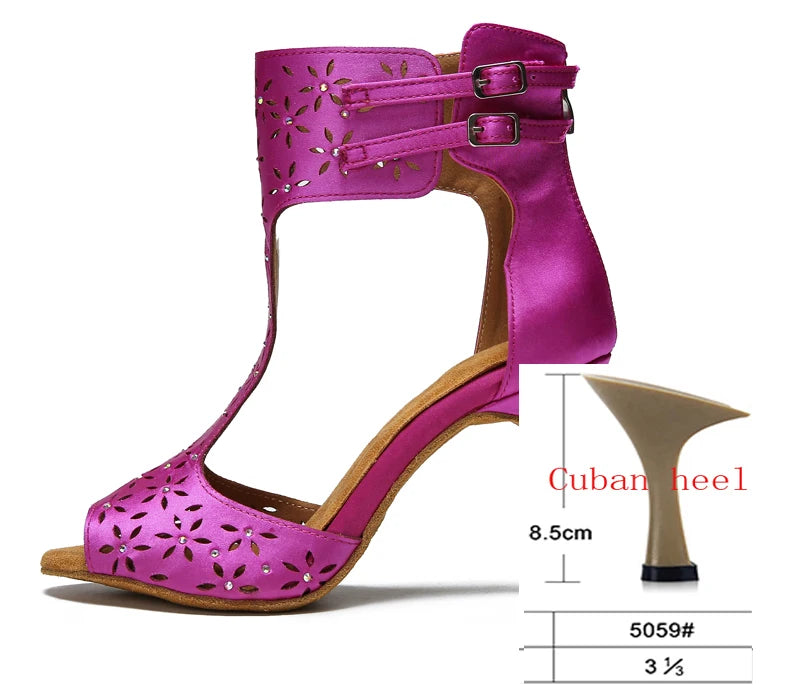 Purple Satin Latin Dance Shoes | Peep Toe | Lace-Up Heel