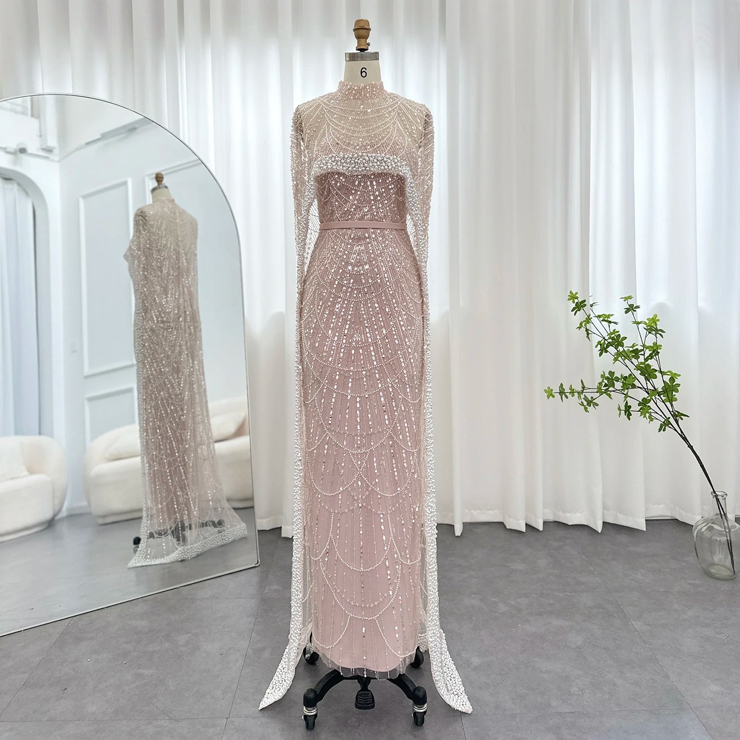 Pearl & Crystal Mermaid Gown | Cape Jacket | Strapless