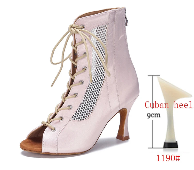Lace-Up Mesh Dance Boots | Latin & Jazz | Multi-Heel