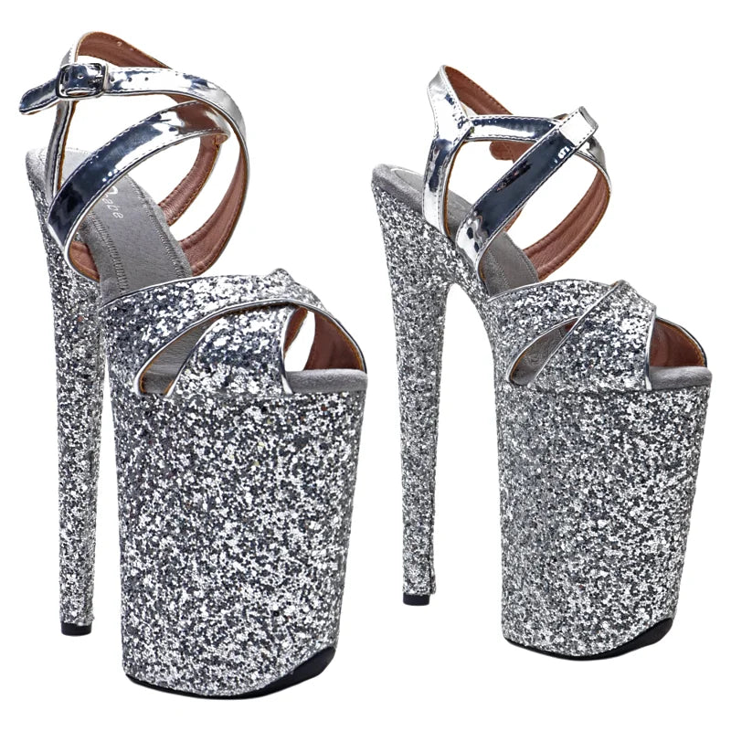9-Inch Glitter Platform Sandals - Peep Toe Exotic Dance Heels
