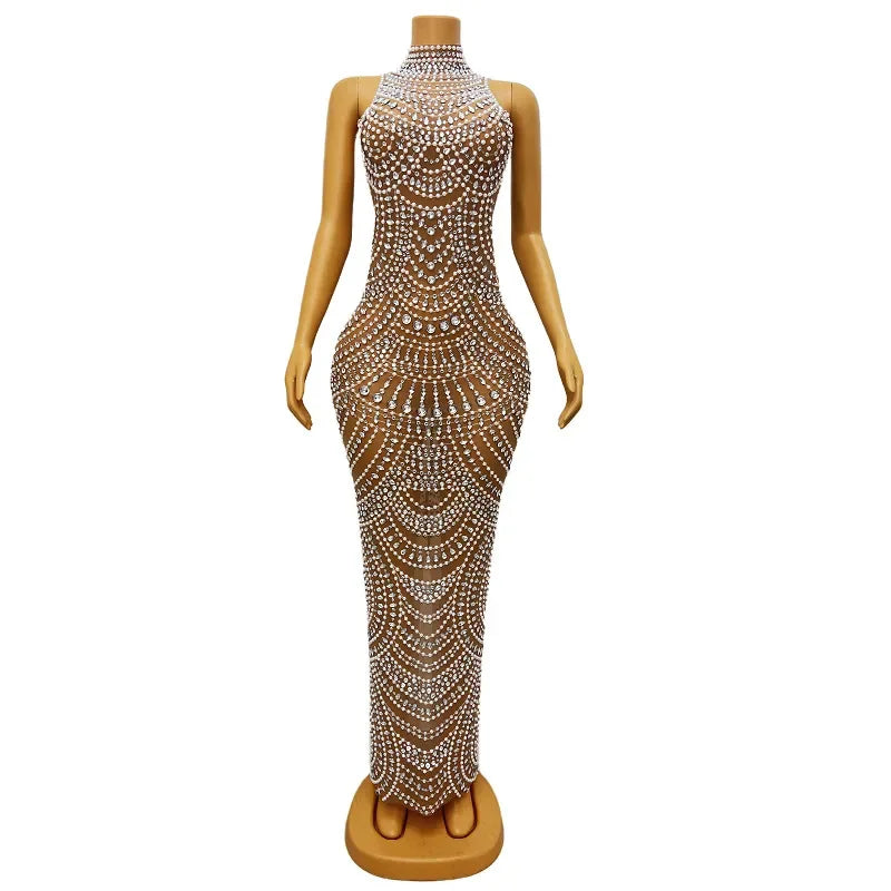 Rhinestone Glove Dress | Pearl & Crystal | Maxi Gown