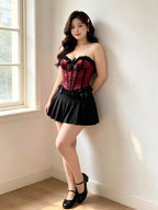 Burlesque Lace-Trim Overbust Corset | Fishbone | Burgundy