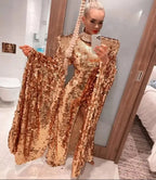 Gold Sequin Puff Sleeve Gown | Stage & Drag