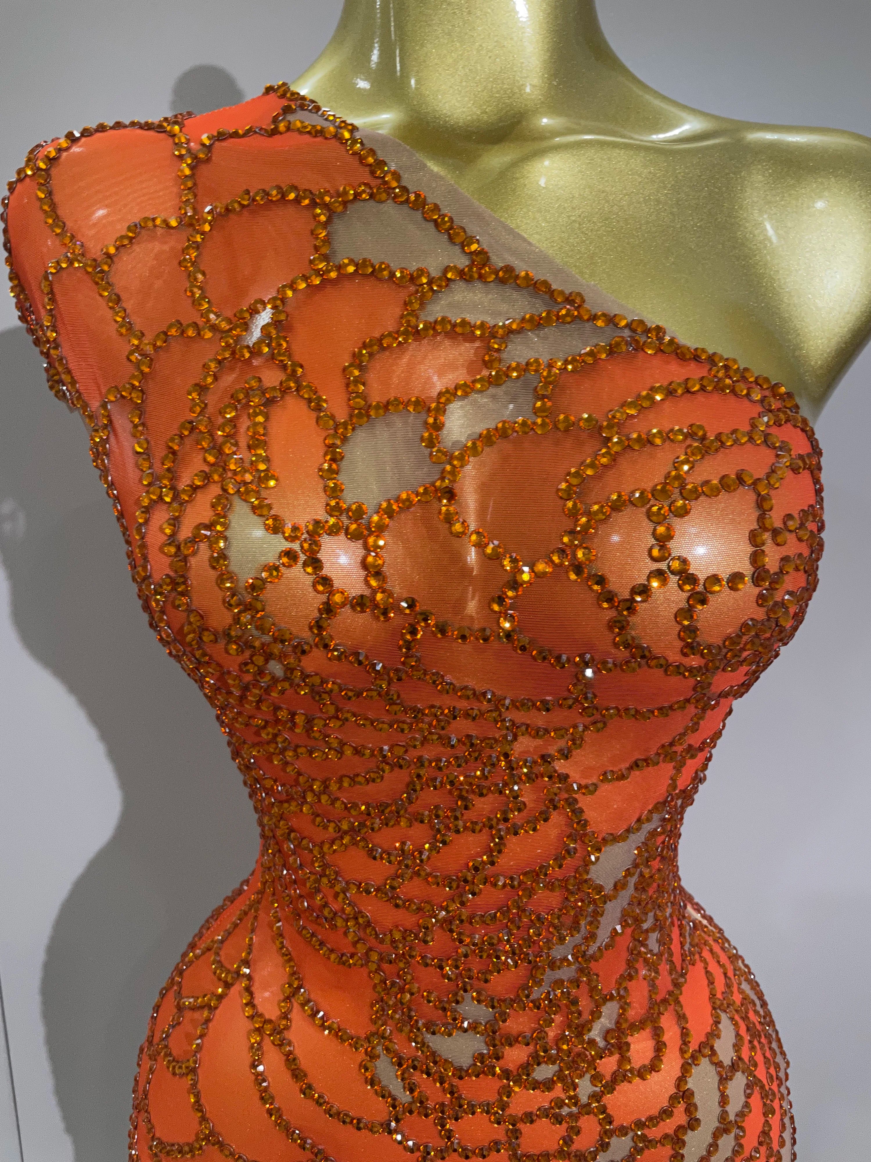 Rhinestone One-Shoulder Mini Dress | Stage & Party