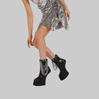 Over-the-Knee Platform Boots - Hoof Heel Runway Boots with Side Zipper