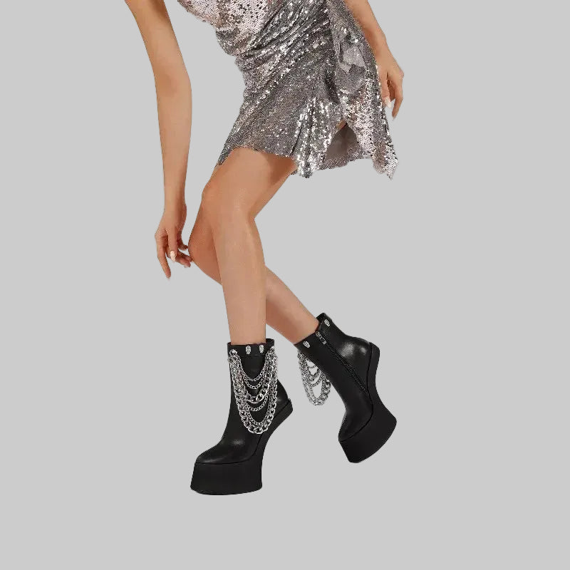Over-the-Knee Platform Boots - Hoof Heel Runway Boots with Side Zipper