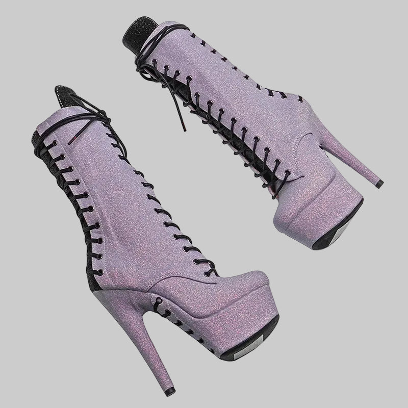 15CM Glitter Platform Ankle Boots - 6 Inch High Heel Pole Dance Booties