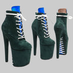 20CM Suede Mix Color Platform Ankle Boots - 8 Inch High Heel Pole Dance Boots