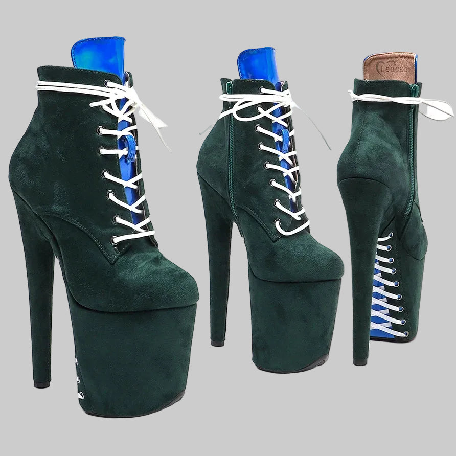 20CM Suede Mix Color Platform Ankle Boots - 8 Inch High Heel Pole Dance Boots