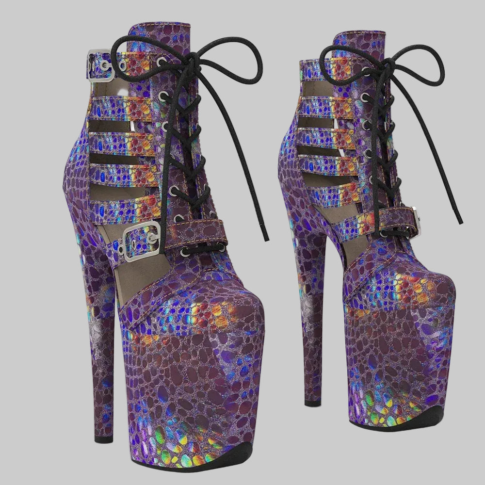 Holographic 8-Inch Platform Pole Dance Ankle Boots