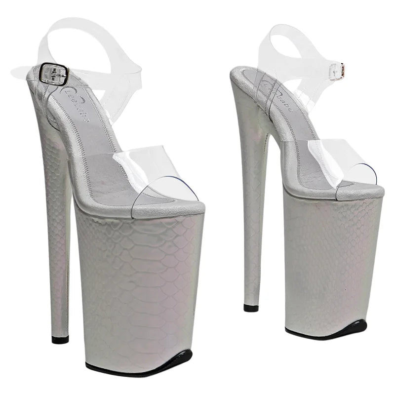 9-Inch Snake Print Platform Sandals - Peep Toe Exotic Dance Heels