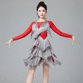Latin Dance Dress | Long Sleeve Fringe | Rhinestone | with Panties