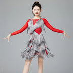 Latin Dance Dress | Long Sleeve Fringe | Rhinestone | with Panties