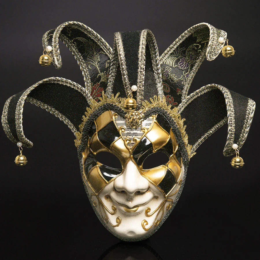 Venetian Jester Mask | Full Face with Bells | 3 Colors