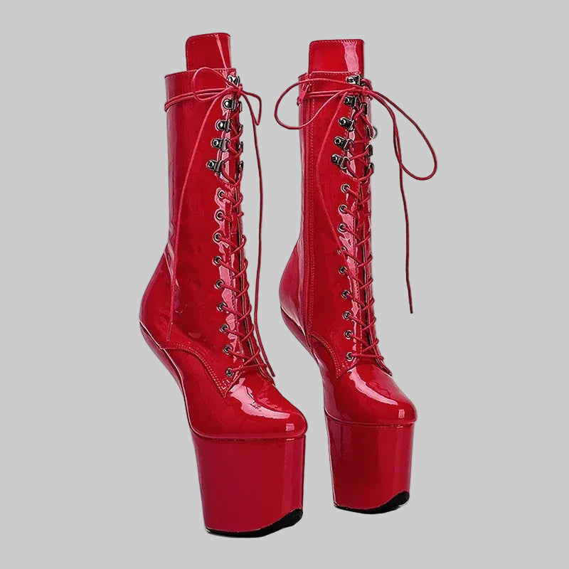 Patent Heelless Platform Pole Dance Ankle Boots
