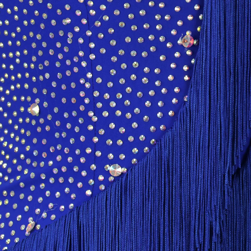 Blue Rhinestone Fringe Latin Dance Dress with Accessories Set — Samba & Stage
