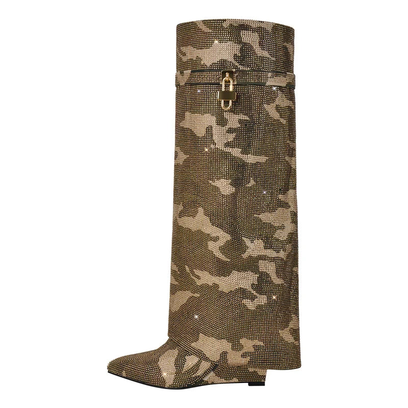Rhinestone Knee-High Boots | Pointed Toe | 9 Colors