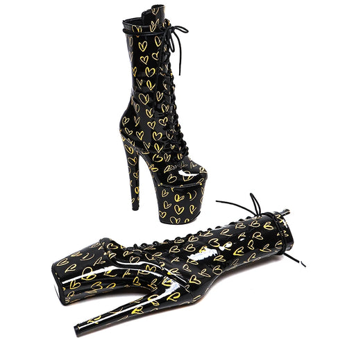 20cm Platform High Heel Pole Dance Boots – Lace-Up Stage & Performance Heels
