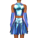 Holographic 3-Piece Set | Crop Top, Skirt & Gloves