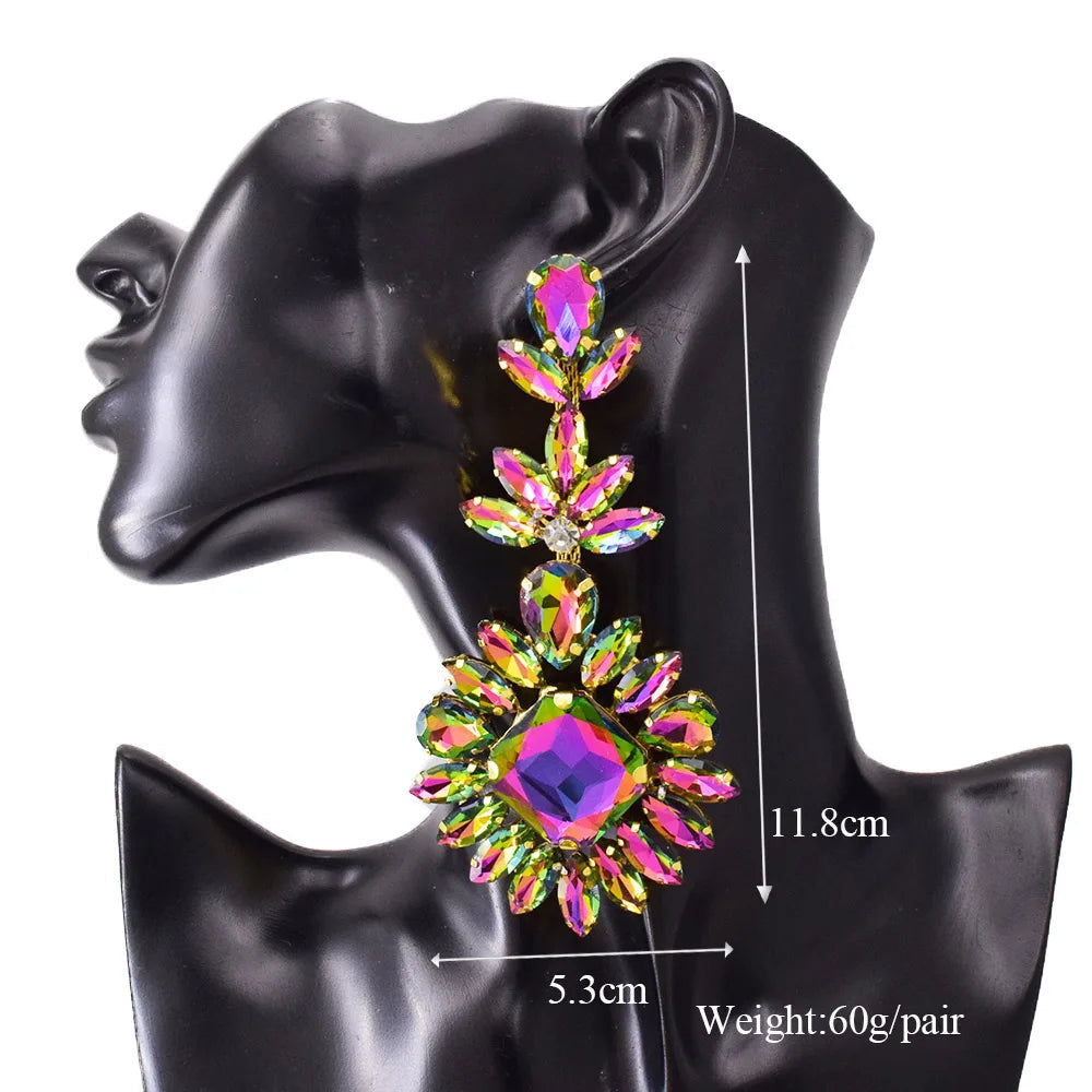 Oversized Glass Gemstone Drop Earrings | Statement Crystal | 4 Styles