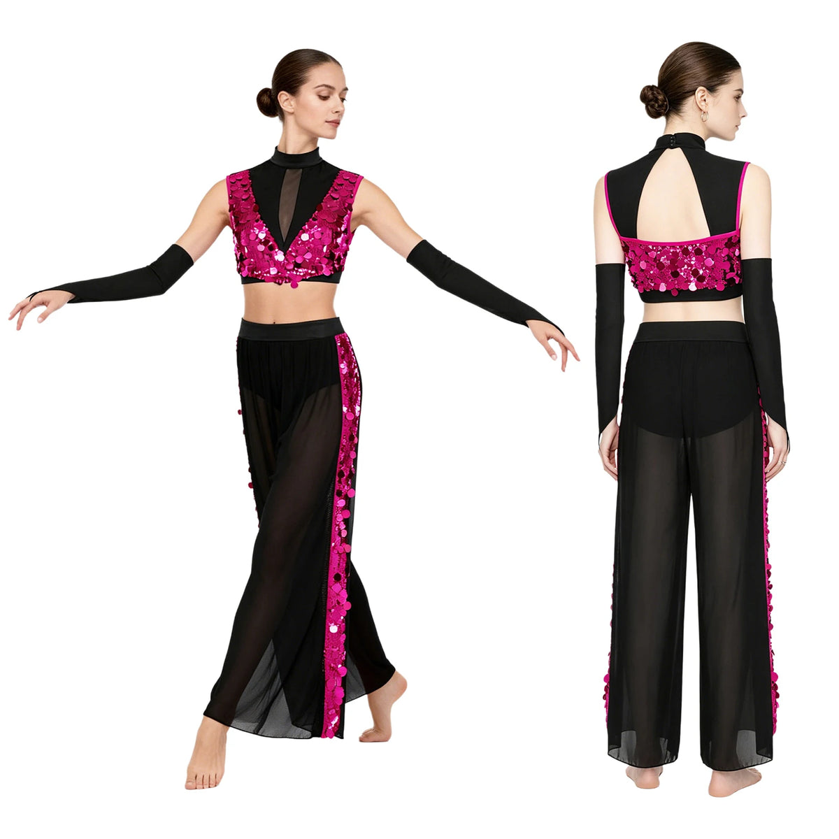 Rhinestone Crop Top & Sheer Pants Set | Lyrical Dance | Built-In Brief