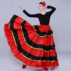 Satin Flamenco Skirt | Gold-Trim Ruffle | 360–720° Swing