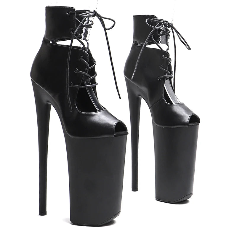 Platform Pole Dance Boots | 26cm Open Toe | Matte Black