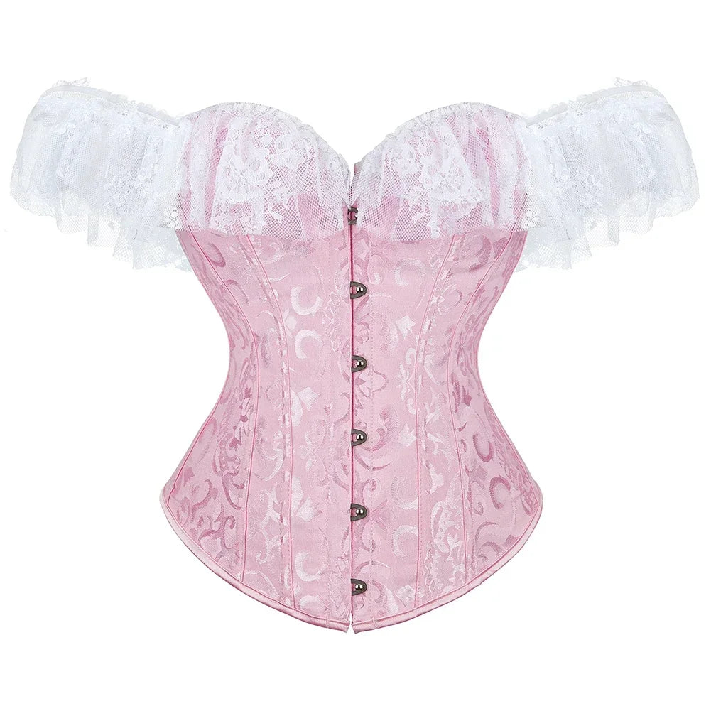 Off-Shoulder Satin Corset | Lace Ruffle Sleeves | Gothic Victorian