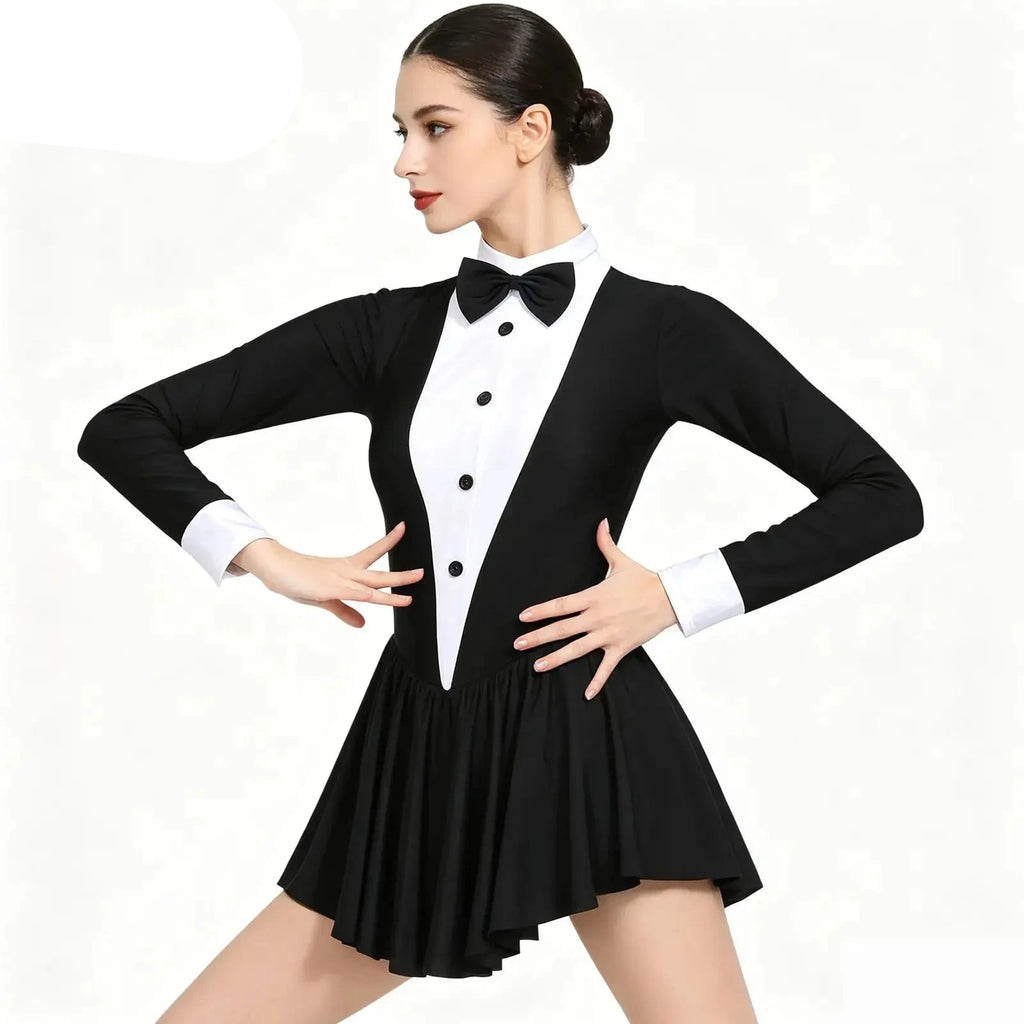 Midnight Tuxedo Ruffle Leotard Dress